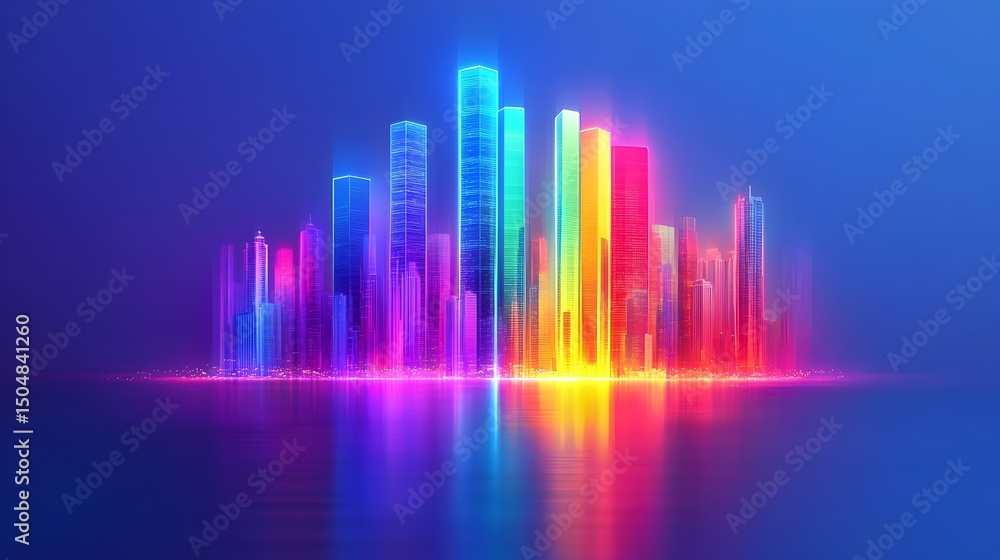 Neon city skyline at night, vibrant colors Neon city skyline at night, vibrant colors