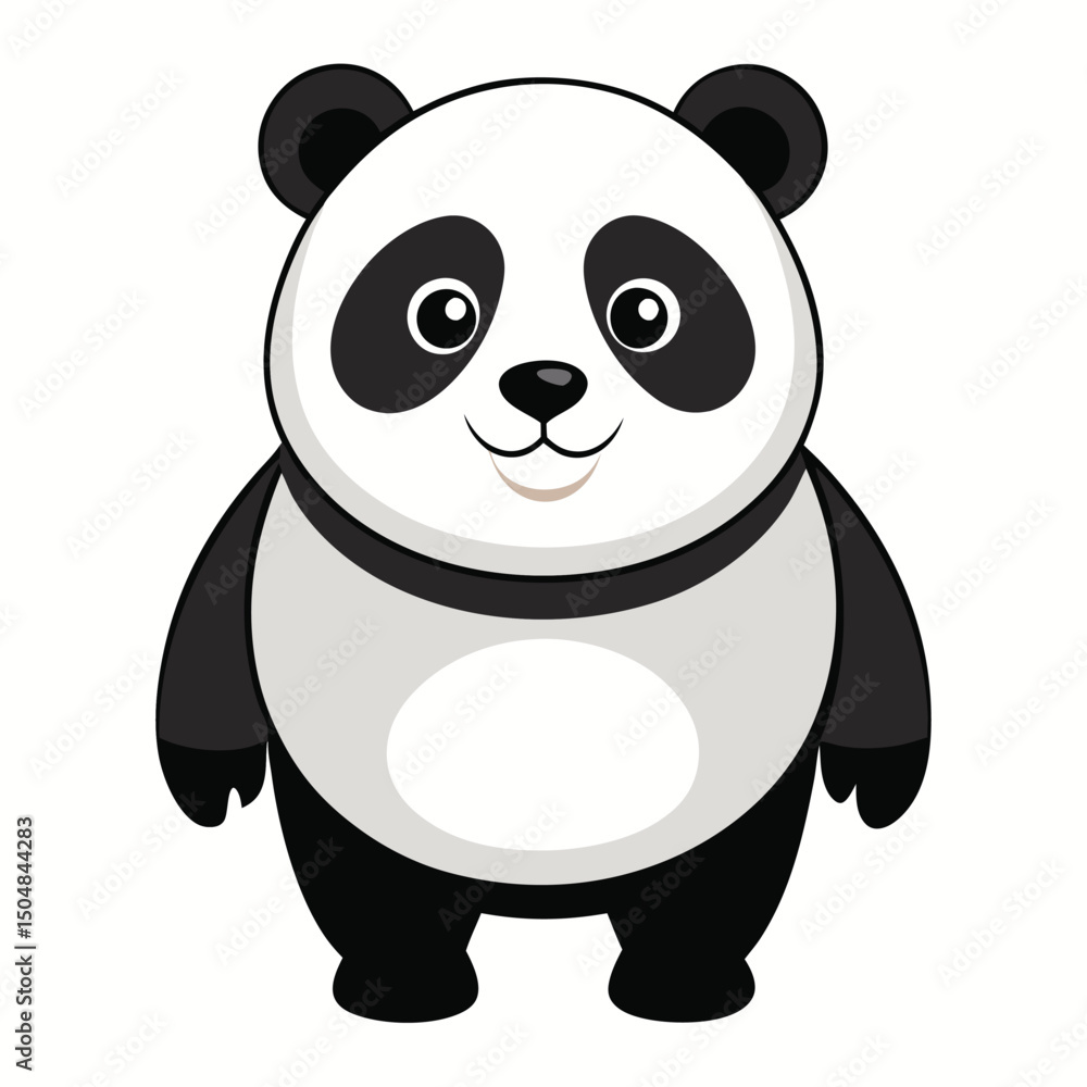 Naklejka premium A large panda with a gentle smile walks directly towards the viewer against a white background.
