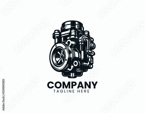 Robust Detailed Motorcycle Carburetor Component Illustration Vector Logo Design