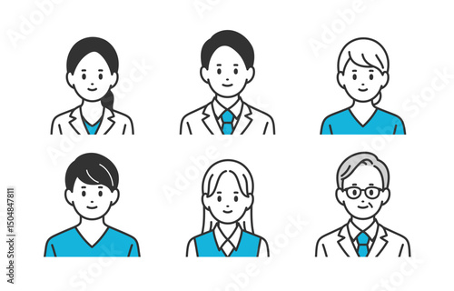 医者･看護師･医療事務の男女上半身セット【人物ベクターイラスト素材】