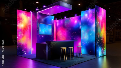 Futuristic exhibit booth with vibrant colors