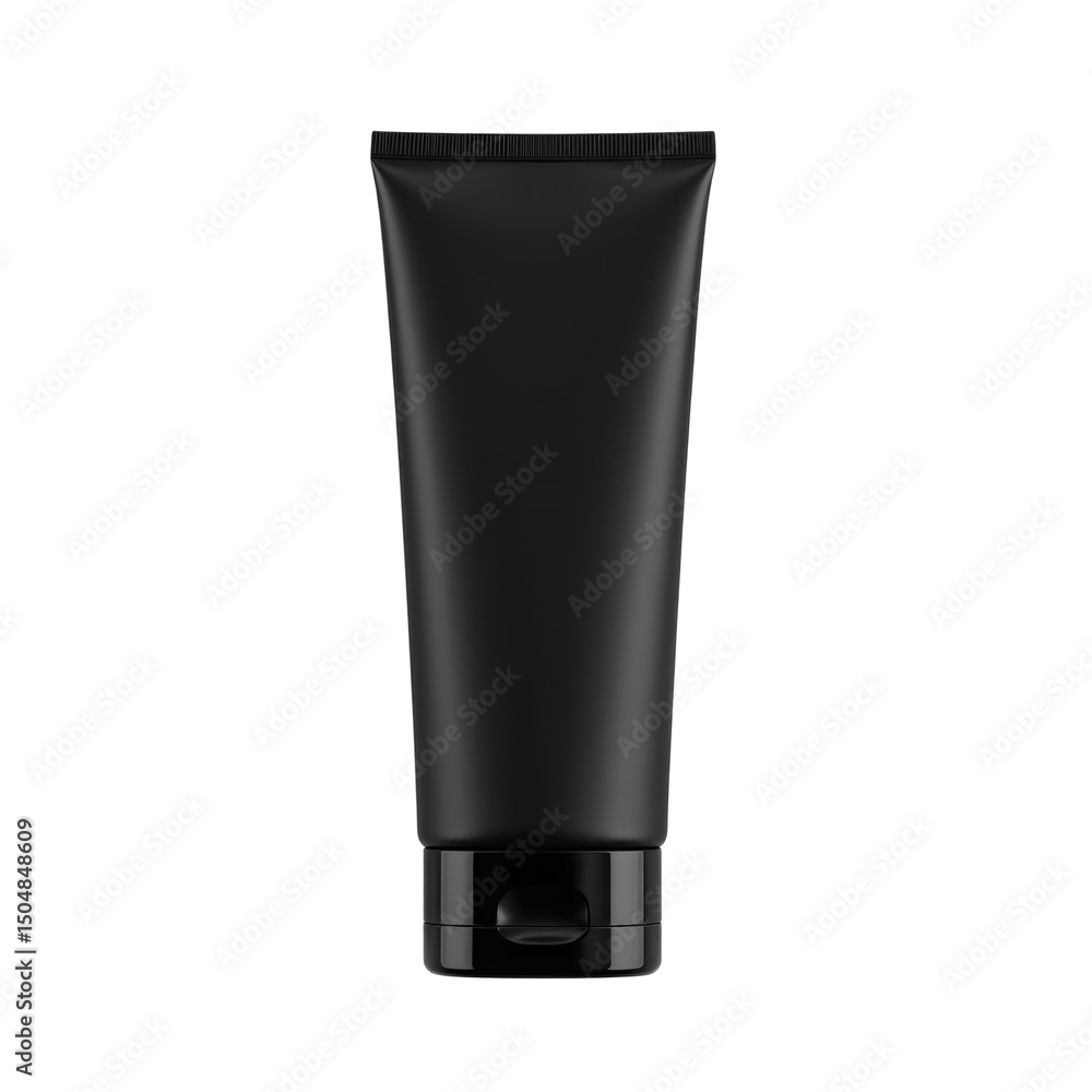 Sleek black cosmetic tube against transparent background, perfect for modern skincare branding.. Sleek black cosmetic tube against transparent background, perfect for modern skincare branding..