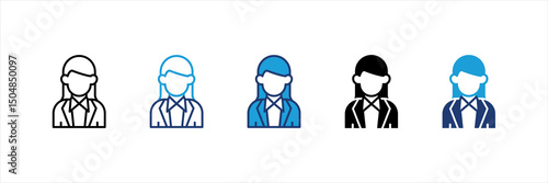 Female Employee Multi Style Icon Set