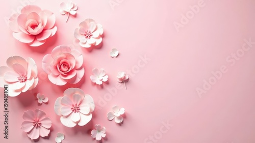 Delicate Pink Paper Flowers on a Pastel Background A Springtime Floral Arrangement