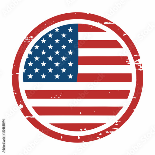 Patriotic American flag badge with grunge texture for political campaigns, 4th of July materials, and military support graphics.