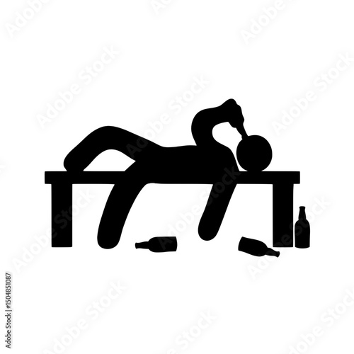 Drunk Stick Figure on Table – Alcohol Abuse Icon