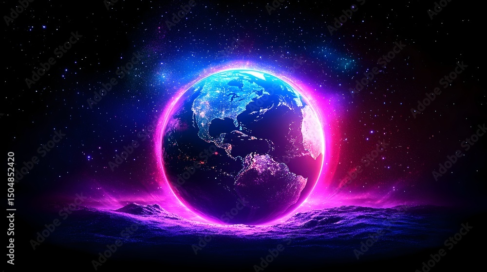 Earth glows brightly in vibrant space Earth glows brightly in vibrant space