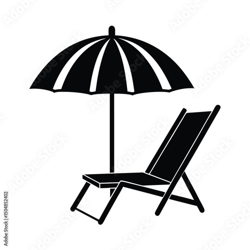 Beach umbrella with lounge chair vector silhouette