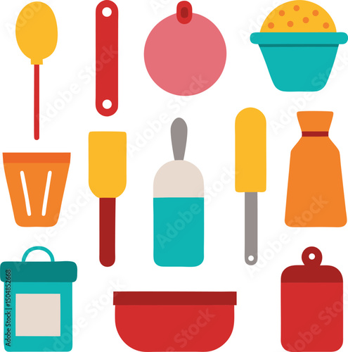 set of kitchen tools and baking vector art elements set 