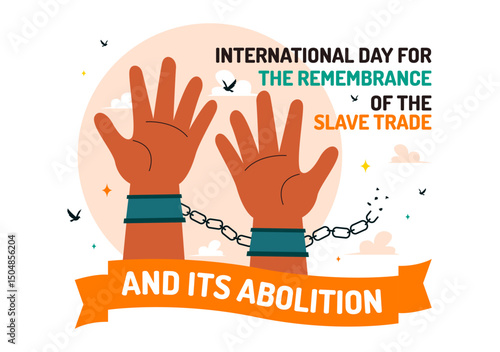 Vector Illustration for the International Day for the Remembrance of the Slave Trade and Its Abolition Featuring a Handcuff and a Dove in a Background