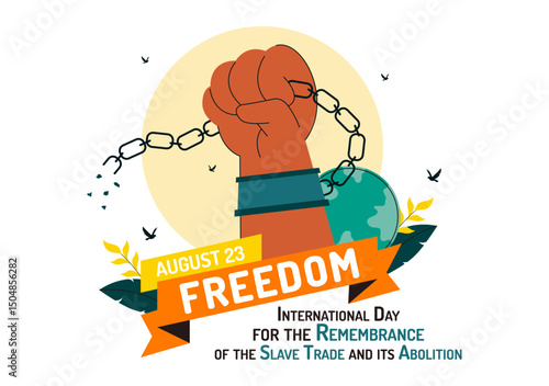 Vector Illustration for the International Day for the Remembrance of the Slave Trade and Its Abolition Featuring a Handcuff and a Dove in a Background