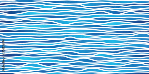 Seamless pattern, wavy lines, sea waves stylization, vector background