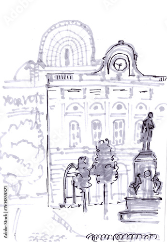 Wallpaper Mural brussels, lincoln square, european parliament, travel sketch, graphic drawing Torontodigital.ca