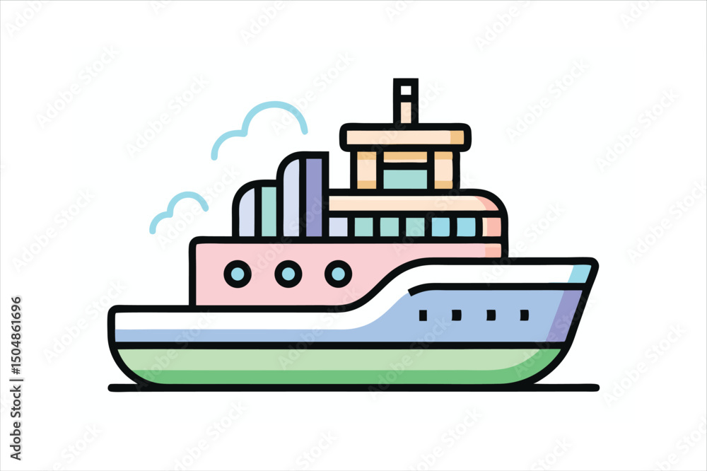 Obraz premium Minimalist Marine Ship Vector Silhouette Isolated on White Background