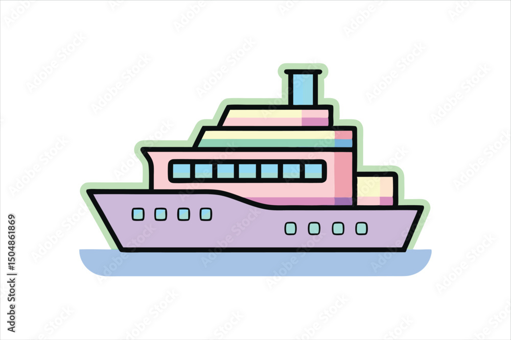 Nautical Ship in Flat Vector Style for Digital Templates Nautical Ship in Flat Vector Style for Digital Templates