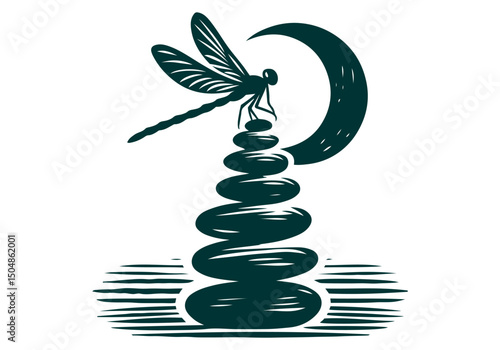 Dragonfly Hand Drawn Natural Illustration Stylized as Linocut Vector Isolated by AZ for Books, Arts, Design and Decoration Graphic Asset