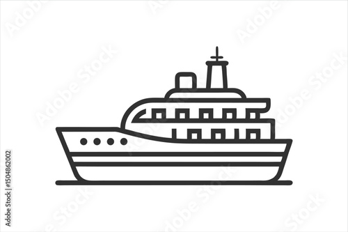 Ocean Freight Ship Vector with Simple Outline and White Background