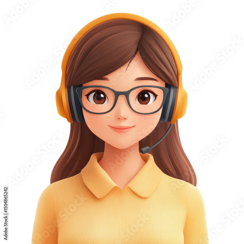 Friendly cartoon customer service agent with headset ready to assist with on transparent background
