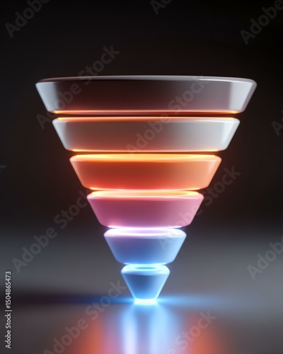 funnel journey customer marketing emotional A vibrant, modern graphic representation of a funnel, featuring layered colors and glowing effects, ideal for marketing or business presentations.