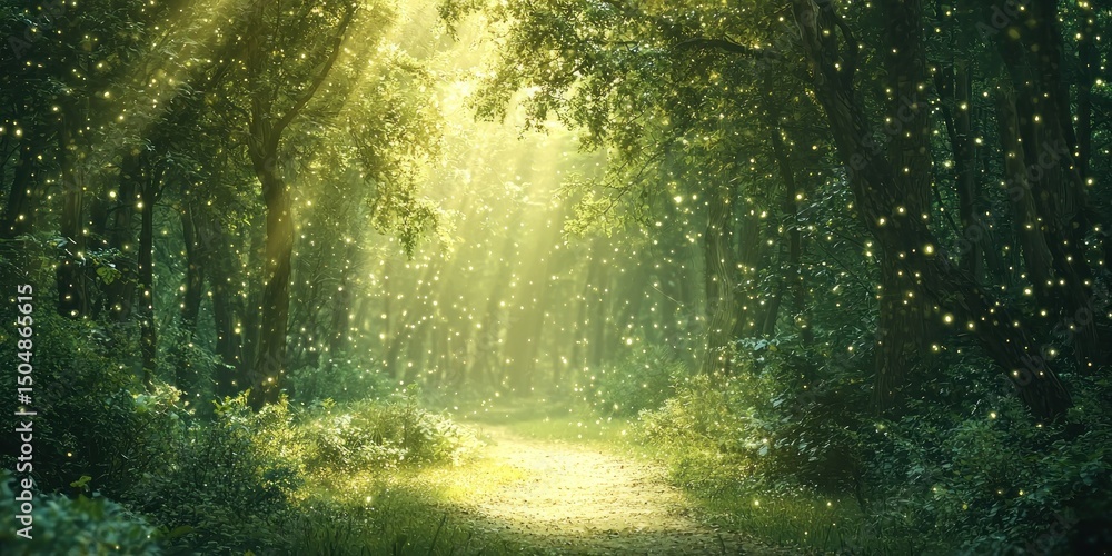 Obraz premium A breathtaking scene of a glowing forest, illuminated by soft magical light