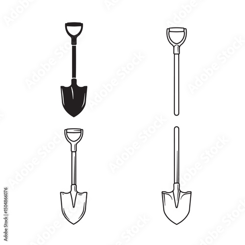 Shovels in various styles isolated against a white background for construction and gardening projects