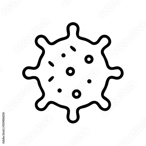 Black and white illustration of virus or bacteria with circular shape and protruding spikes