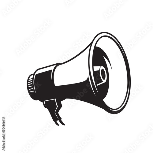 A simple silhouette illustration of a classic megaphone amplifying sound for public announcements