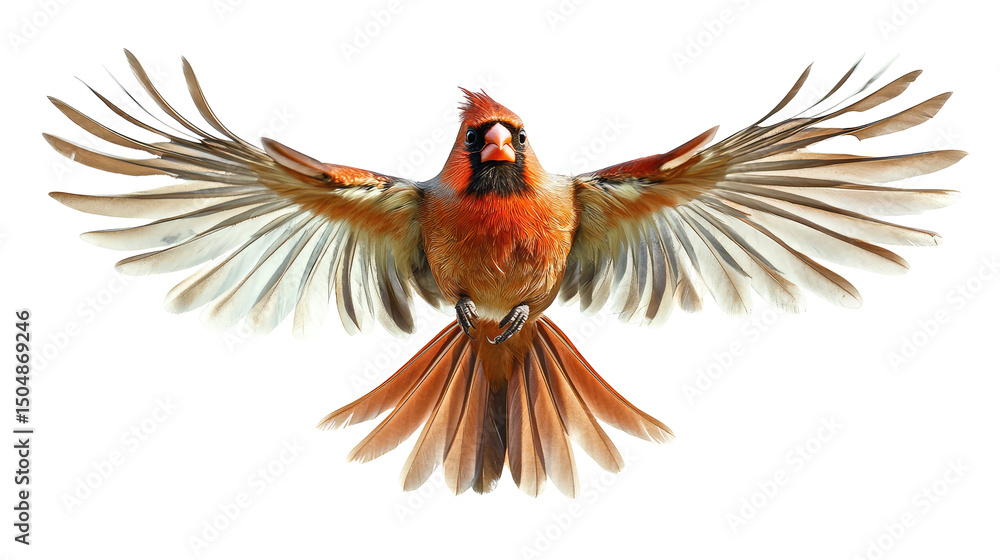 Obraz premium Red Cardinal Bird in Flight with Outstretched Wings on Transparent Background