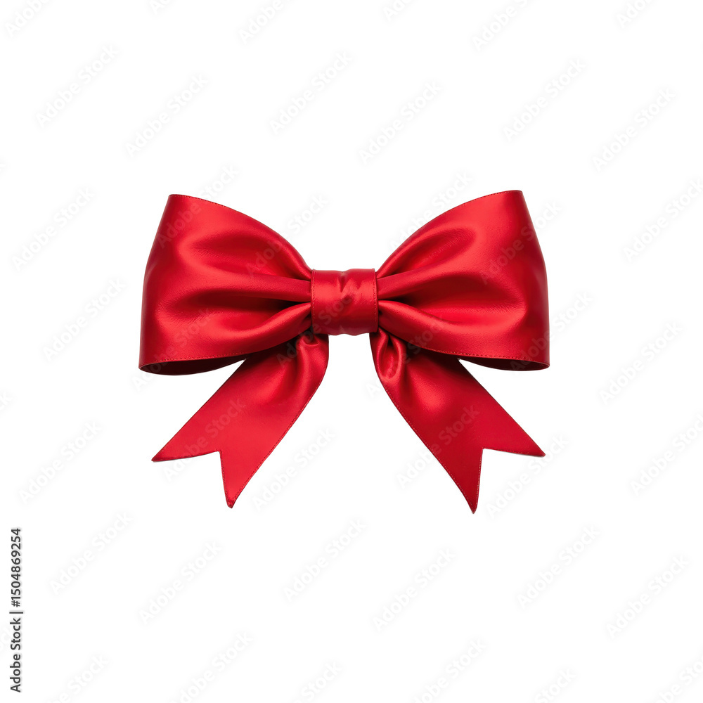 Fototapeta premium Glossy red ribbon bow with a shiny texture, perfect for festive designs, elegant presentation..