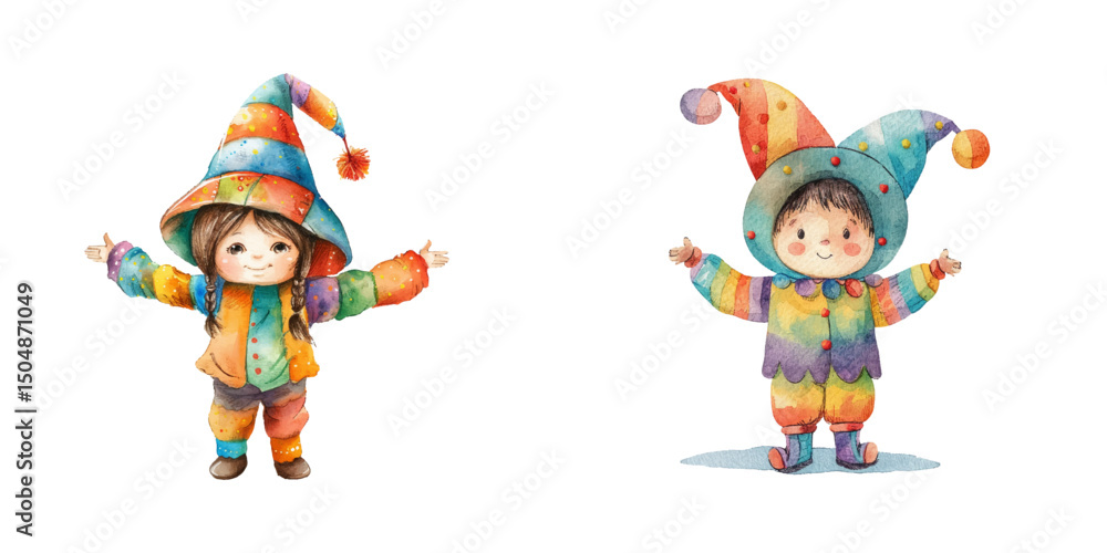 Naklejka premium cute kid wearing carnival costume watercolor vector illustration