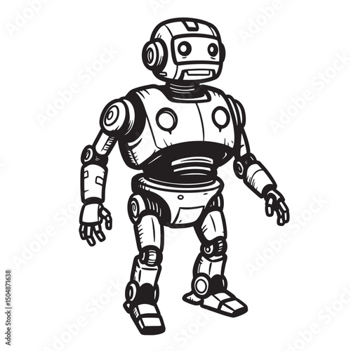 Black and white silhouette of a retro robot illustration for technology design
