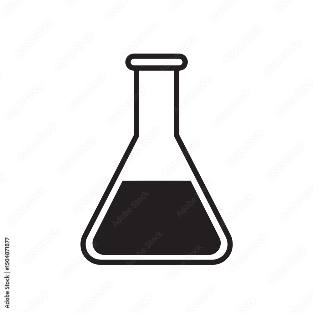 Simple black and white silhouette of an erlenmeyer flask laboratory icon for science education experiment and chemical research Simple black and white silhouette of an erlenmeyer flask laboratory icon for science education experiment and chemical research