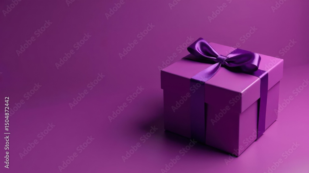 A single purple gift box with a luxurious satin ribbon bow, presented against a matching background, symbolizes celebration and thoughtful gifting. A single purple gift box with a luxurious satin ribbon bow, presented against a matching background, symbolizes celebration and thoughtful gifting.