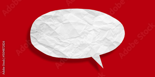 White speech bubble crumpled paper isolated on red background