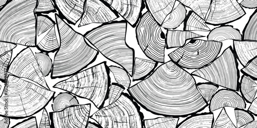 Logs of firewood, wood texture, tree rings pattern, vector design, isolated on white background
