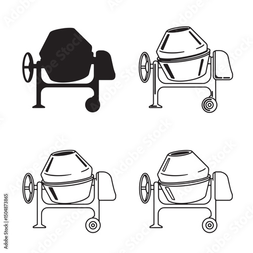 Construction equipment cement mixer concrete mixing machine vector illustrations