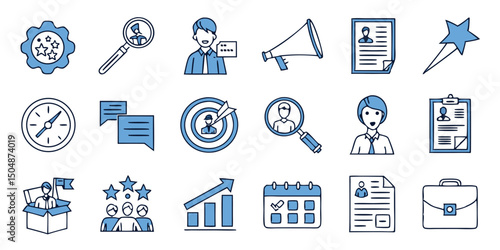Recruitment & HR Icon Set –Flat-Style Vector Icons for Hiring, Job Search, and Human Resources