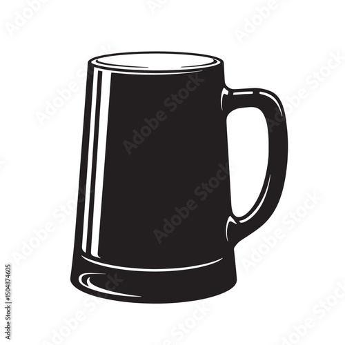 Black and white silhouette of a classic beer mug for beverage and bar designs