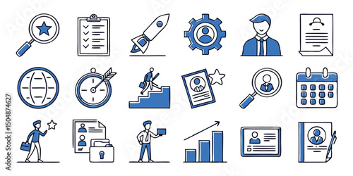Recruitment & HR Icon Set –Flat-Style Vector Icons for Hiring, Job Search, and Human Resources