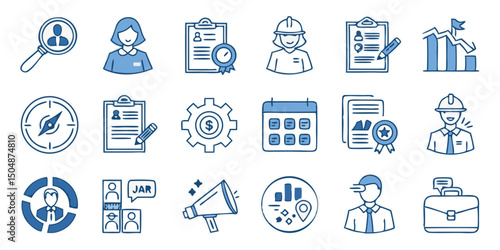 Recruitment & HR Icon Set –Flat-Style Vector Icons for Hiring, Job Search, and Human Resources