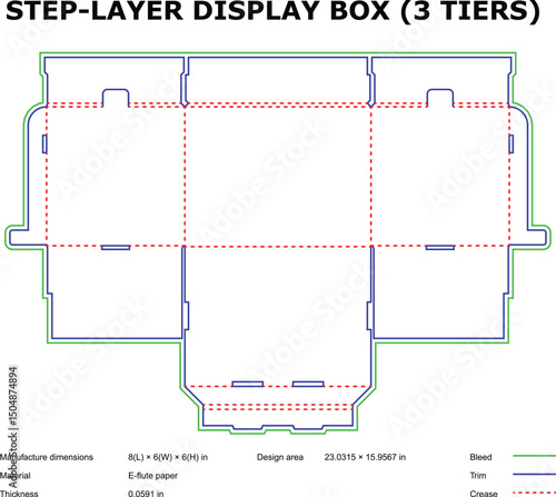 Three tier step layer display box diecut template