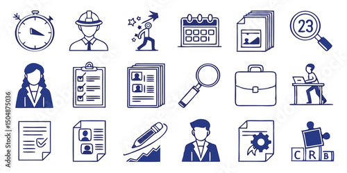 Recruitment & HR Icon Set –Flat-Style Vector Icons for Hiring, Job Search, and Human Resources
