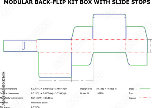 Modular back flip kit box diecut template with slide stops