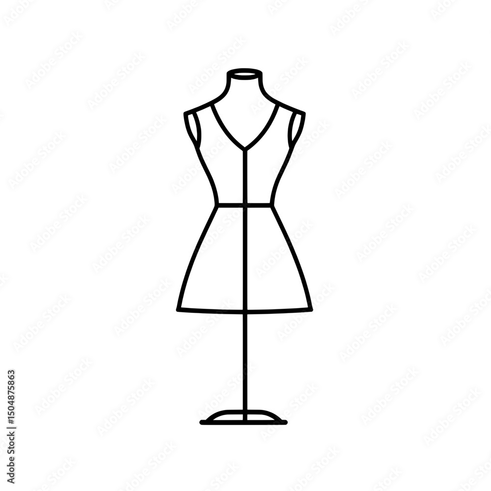 Flat vector of a dress on mannequin for tailoring, boutique signage and fashion branding Flat vector of a dress on mannequin for tailoring, boutique signage and fashion branding