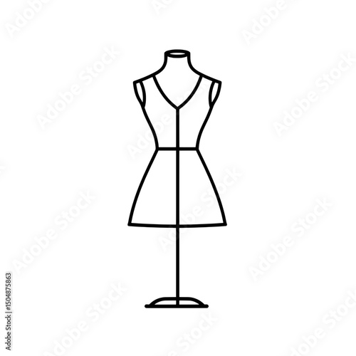 Flat vector of a dress on mannequin for tailoring, boutique signage and fashion branding