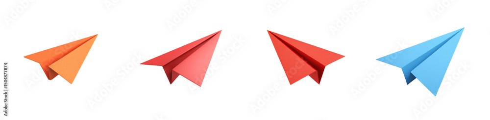 Four Paper Airplane Icons Isolated on PNG Background 3D Rendering Four Paper Airplane Icons Isolated on PNG Background 3D Rendering
