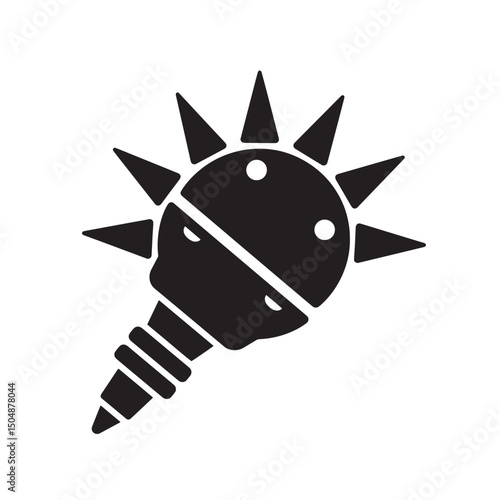 Silhouetted medieval weapon depicting a flail suitable for gaming icons and fantasy illustration