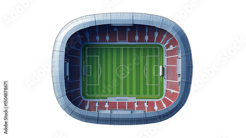 3D Miniature Football Stadium Top View on Transparent Background
