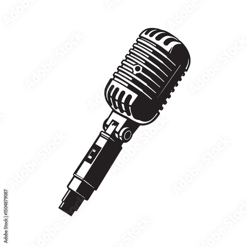 Classic vintage microphone silhouette isolated on white background suitable for music performance and audio recording concepts