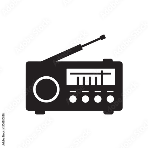 Classic black radio icon silhouette for broadcast communication and vintage audio entertainment